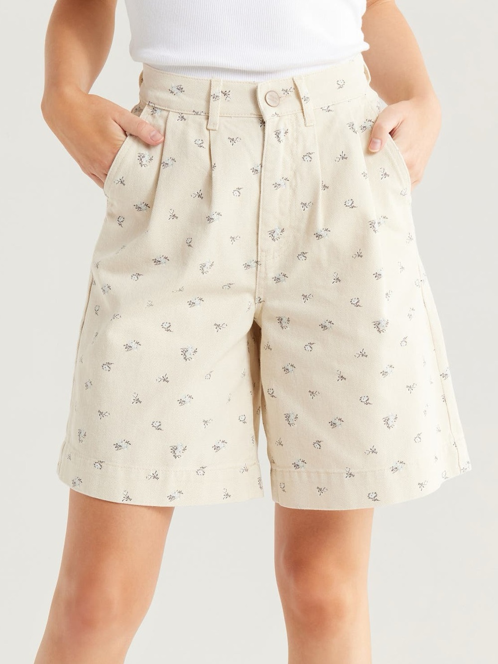 NWOT Damson Madder Anthropologie floral High waist denim Novah Shorts - Cream 8